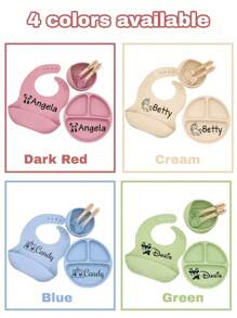 LICVIC Custom Name Baby Silicone Tableware Set,Personalized Baby Spoons,Customized Silicone Baby Feeding Set,Customizable Silicone Bibs For Babies,Silicone Bowl,Silicone Dinner Plate,Silicone Spoons And Forks Set,Birthday Gifts,Anniversary,Anti-Slip And Anti-Scalding,Family,Friends,Son,Daughter,Unique Gifts,Customized Kids Tableware,Easy Comfort