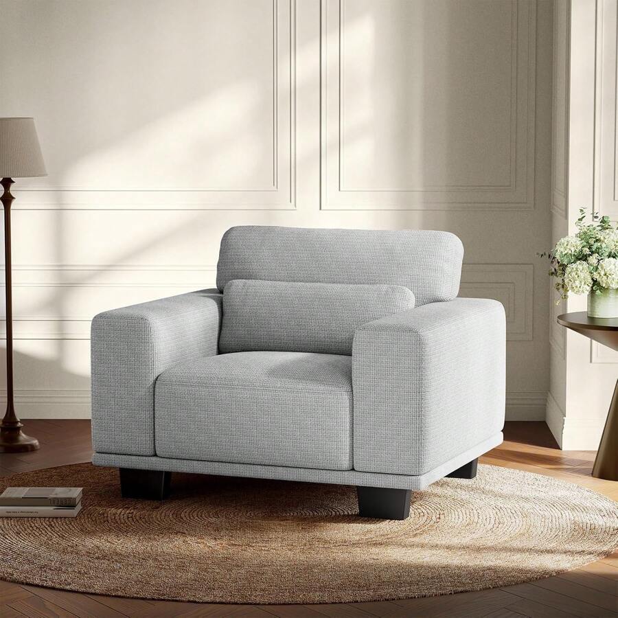 40" Oversized Accent Chair, Linen Fabric Modern Chair With Deep Seat, Washable Covers, Comfy Upholstered Large Chair Armchair Sofa Chair Reading Chair For Living Room Bedroom Office,Gray