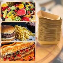 Yocity 30/50pcs Kraft Paper Food Trays Heavy-Duty Paper Food Boat Disposable Serving Basket Tray For French Fries Nachos Snack Hot Dog Taco BBQ Popcorn Party Picnic Wedding Party Brown