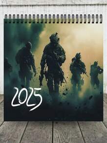 Calendario de pared espiral temático militar 2025 de 12 meses - 1 pieza - Como se muestra en la imagen - Ver 2