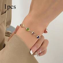 1 件彩色心形锆石手链，个性化优雅合金心形手链，女士心形链式手链 - 多色 - 查看 9