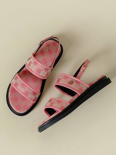 Women's Thick Sole Strap Sandals, Bohemian Ditsy Floral, Open Toe, Comfortable Platform, Suitable For Summer Beach, Casual, Vacation, Retro Style