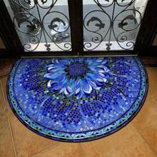 1pc Tile & Floral Pattern Carpet, Durable Non-Slip Entrance Mat, Luxury Semicircle Retro Style Floor Mat, Suitable For Indoor/Outdoor Use, Indoor Door Mat, Elegant Floor Decor