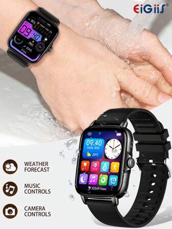 EIGIIS 1 件男女智能手表，1.69 英寸高清全触摸屏，无线通话，带睡眠监测器的健身追踪器，适用于 Android IOS 手机的防水活动追踪器手表，时尚简约男女通用智能手表，送给家人和朋友的最佳礼物