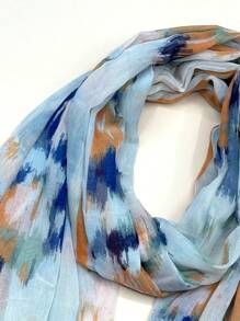 1pc Women's Simple Printed Scarf, Fashionable New Spring/Summer Sunscreen Beach Shawl, Cotton Linen Feel Wrap - Multicolor - View 7