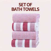 4pcs Set Of Thick, Super Soft, And Absorbent Dual-Color Striped Bath Towels In 70*140cm Size, Made Of Highly Absorbent And Quick Dry Microfiber, Vacuum Packed For Compact Storage Home Bathroom Decor Fall Decor Back To School For Beauty Salon Home Bathroom Shower Towels For Beaty Salon, Hotel Sports,Home Essentials, Towel, Skin Care Bath Towel Sheet