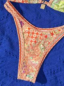 Summer Women Retro Print Bandeau Bikini Set - Multicolor - View 4