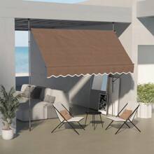 Outsunny Manual Retractable Awning 118" Non-Screw Freestanding Patio Sun Shade Shelter With Support Pole Stand And UV Resistant Fabric For Window Door Porch Deck Coffee