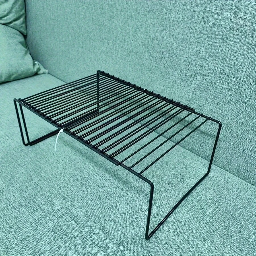 1 Stück erweiterbarer Regal-Organizer für Küchenarbeitsplatte, Metall-Schrank-Organizer, Speisekammer Sht, platzsparend, rutschfest, rostfrei - Schwarz - Übersicht 1