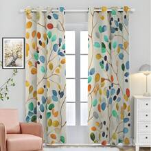 2pcs Colorful Leaves Patterned Curtains, Featuring Colorful Leaves And Branch Design, 3D Digital Printing, Suitable For Living Room, Bedroom, Balcony And Study, Creating A Lively And Warm Atmosphere.