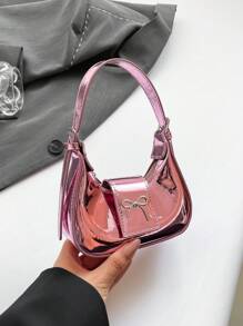 1pc High-End Bow Handbag Niche Underarm Bag New Style Versatile Shoulder Metal Mirror Mini Moon Decoration Lipstick Red Envelope Fashion Cute Personalized Very Suitable As A Gift - Shiny Butterfly Shoulder Bag - View 3