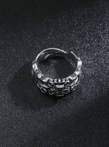 1 件复古黄铜十字风格可调节戒指，适合男士，嘻哈