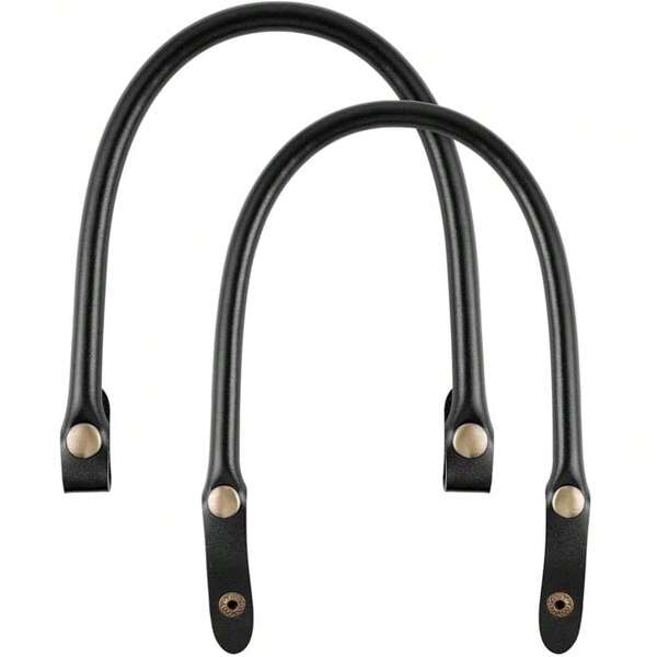 Purse Handles 2Pcs 15.7" Length Handbag Handles Black PU Leather Purse Strap With Button For Handbag And Handbag DIY Making Accessories Leather Handles For Bags