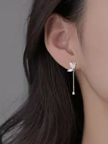 THINTIME 1 paire de boucles d'oreilles à franges papillon en cristal scintillant