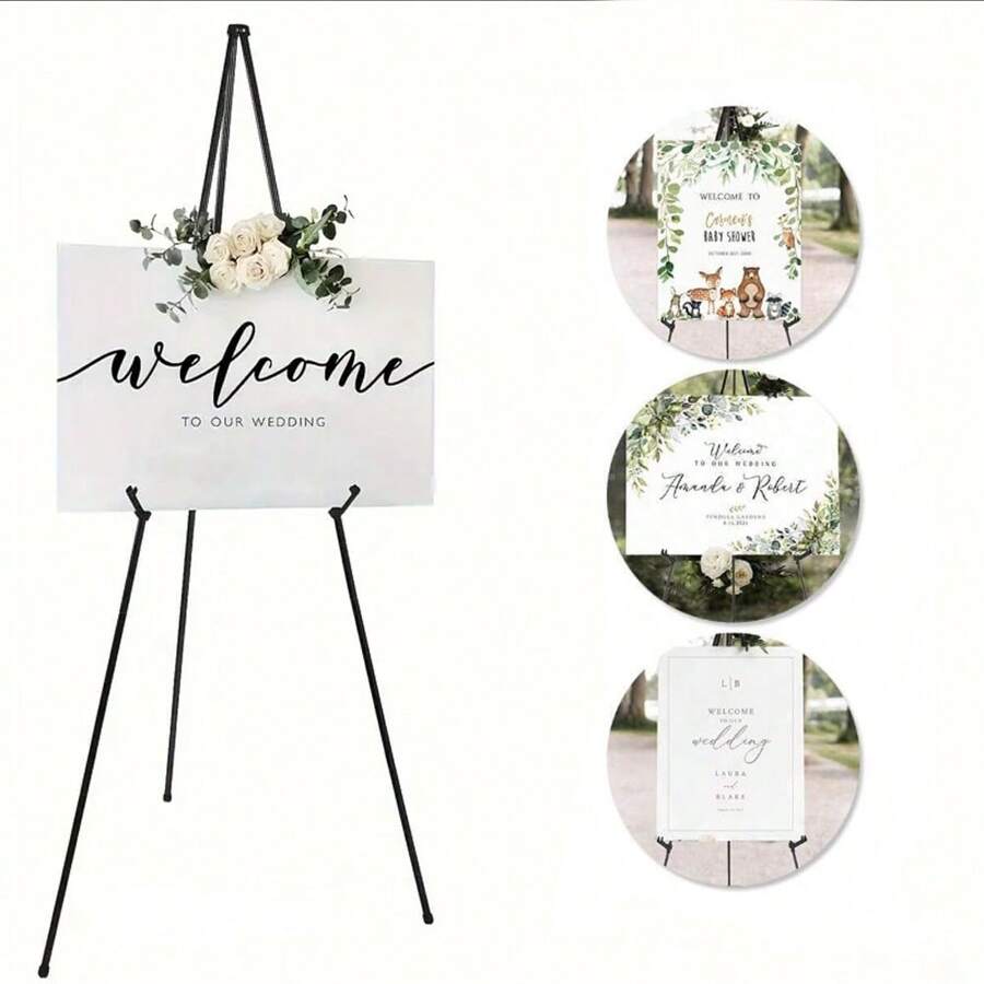 1 件婚礼基础款画架支架即时落地海报轻便可折叠便携带三脚架底座生日婚礼户外装饰 - 黑色 - 查看 1