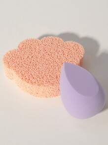 2pcs Dry/Wet Makeup Sponges Set, Includes Facial Cleansing Puff + Water Drop Angled Makeup Sponges, Reusable & Washable, Suitable For Powder, Liquid, Setting Makeup, Smooth Application For Both Men And Women, Portable Daily Essential & Travel Necessity