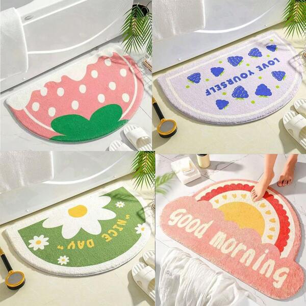 1pc Faux Wool Bathroom Rug, Cute Strawberry, Grape, Rainbow & Flower Pattern, Water Absorbent Anti-Slip Entryway Bedroom Bathroom Home Carpet, Washable, Portable, Great Gift For Mother's Day, Birthday, Back To School, Graduation, Wedding Home Bathroom Decor Outdoor Rug Door Mat Fall Decor Bathroom Accessories Entryway Decor