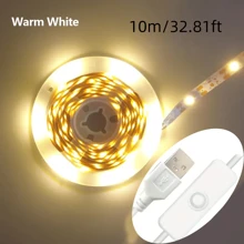 3.28-49.21英尺 USB灯带，5V白光/暖白光LED灯，按钮控制，柔性USB灯带，带背胶，电视背光灯，家居装饰照明，适用于电视背光、卧室、橱柜、派对DIY照明装饰 - 暖白光 - 查看 10