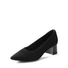 Women's Chunky Low Block Heels Pointed Toe Work Pumps Comfortable Knitted Closed Toe Dress Wedding Shoes - 黑色 - 查看 4