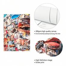 1Pc Abstract Woman Portrait Canvas Painting Prints Beautiful Woman Newspaper Collage Portrait Artwork Decoration Mixed Media Wall Art Poster For Living Room Home Girl Room Bar Decor
