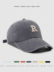 1pc Unisex Minimalist Washed Baseball Cap With R Letter Embroidery Patch, Versatile Sun Protection Snapback Hat - Baseball Cap - View 6
