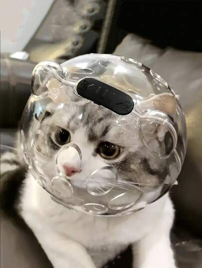 猫咪头盔，防舔防抓防咬，透气猫咪锥套，项圈式防护头套，用于洗澡、修剪指甲、防止抓咬，宠物猫宇航员头盔，防止猫咪咬人