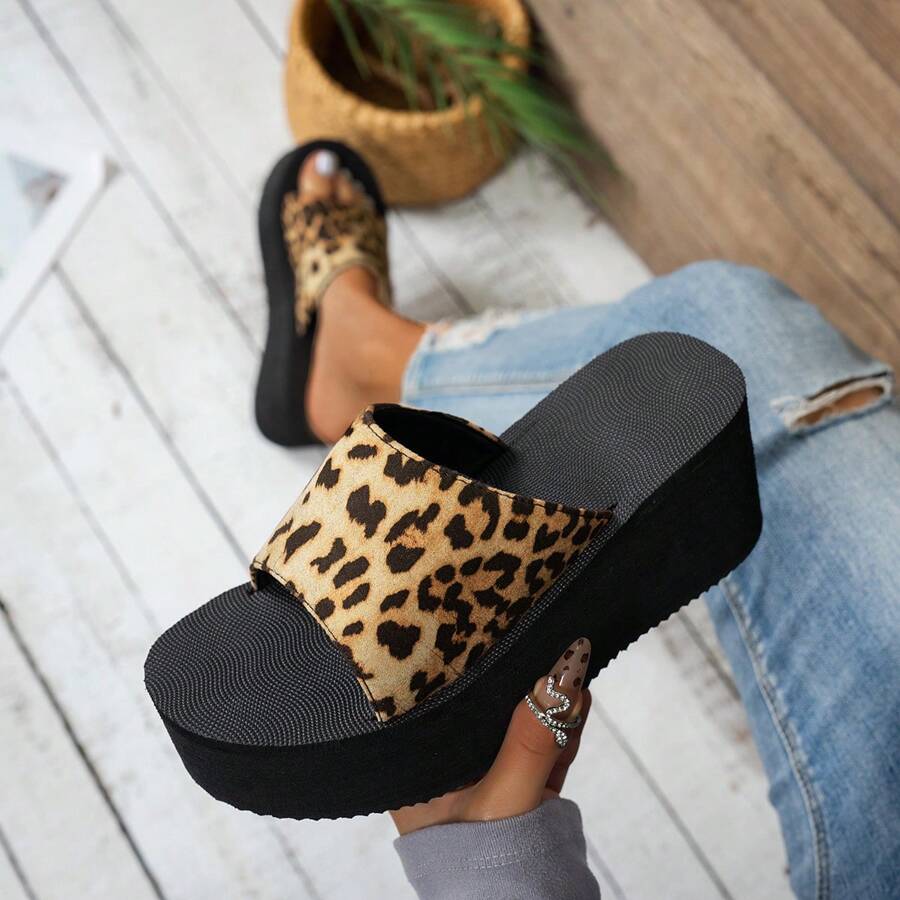 Chunky Platform Leopard & Zebra Slide Sandals, Chic And Sexy Casual Outdoor Summer Wear - Mustard Yellow - View 1