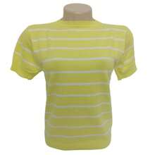 Striped Modal Blouse Short Sleeve Old Money Style Women's Fashion Spring Summer - 黃色與白色 - 查看 3
