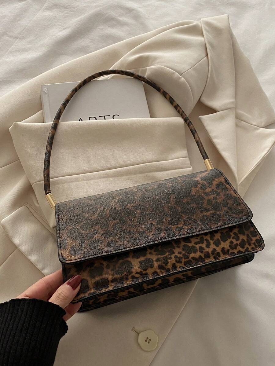 Bolso de hombro/axilar elegante con estampado vintage de bloques de color y leopardo, bolso de mano con estampado de leopardo para mujer - El regreso del estampado de leopardo
