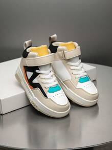 1 Pair Children's Casual Fashion High-Top Color Block Sports Shoes For Boys And Girls, Suitable For All Season - Khaki - View 6