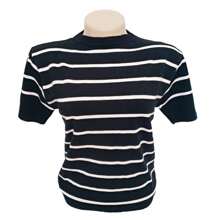 Striped Modal Blouse Short Sleeve Old Money Style Women's Fashion Spring Summer - 黑白 - 查看 5