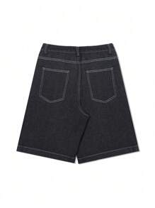 Short en jean ample à jambe droite et longueur mollet avec poches pour hommes