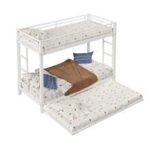 Bunk Bed, Iron Bed 90*200cm With Additional Trundle Bed, Space-Saving Metal Loft Bed, Modern Children's Bed For Rooms And Children's Rooms