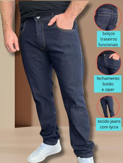Calça Jeans Masculina Skinny  Slim Com Lycra e Bolsos