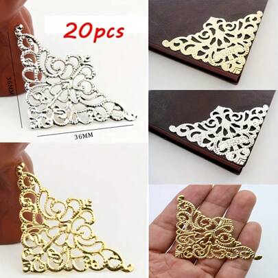 20 个金属空心花卉边角，创意 DIY 笔记本装饰材料