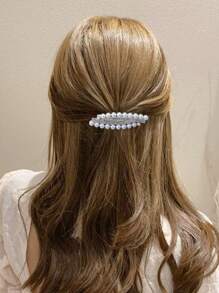 1 件优雅弹簧夹仿珍珠发夹，送给妈妈的礼物，发型配件 - 白色 - 查看 2