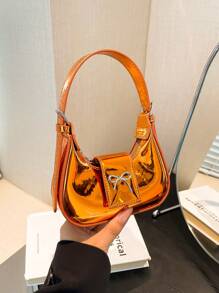 1pc High-End Bow Handbag Niche Underarm Bag New Style Versatile Shoulder Metal Mirror Mini Moon Decoration Lipstick Red Envelope Fashion Cute Personalized Very Suitable As A Gift - Shiny Butterfly Shoulder Bag - View 16