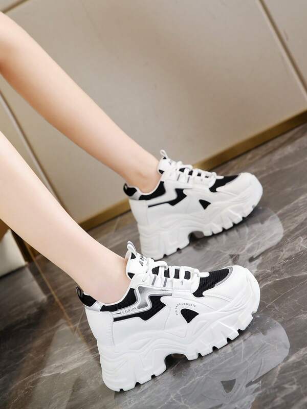 Black & White 8cm Platform Women's Sneakers, Lightweight & Flattering, Inner Heightening