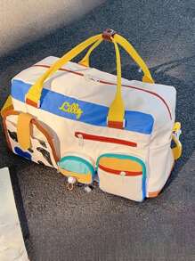 1 Peça Bolsa de Viagem Personalizada Fofa de Retalhos Coloridos, Bolsa de Academia Portátil de Grande Capacidade Multiuso, Bolsa de Mensageiro com Ombro, Bolsa de Bagagem Bordada com Letra Dobrável, Bolsa Yoga para Exterior, Adequada para Uso Diário ou Presente para Família, Amigos, Namorado/Namorada, Natal, Dia dos Namorados, Dia das Mães, Aniversário, Multiuso, Grande Capacidade, Versátil, Multicolorida, Fofa, Adorável, Compacta, Engraçada, Kawaii, Minimalista, Commuter, Casual Empresarial, Básica, Personalizada, Única, Customizada, Presentes Ideais para Ele, Presentes Ideais para Ela, para Aniversário, para Feriados/Férias, para Exterior/Saídas/Viagens/Trilhas/Estádio/Esportes/Escalada, para Negócios/Transporte/Trabalho/Escritório - Multicolorido - Visão 6