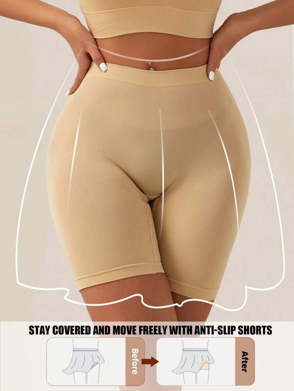 1 قطعة سراويل داخلية نسائية قصيرة ذات خصر متوسط للتحكم في البطن، مصنوعة من اللايكرا، لتنحيف الجسم وتسطيح البطن