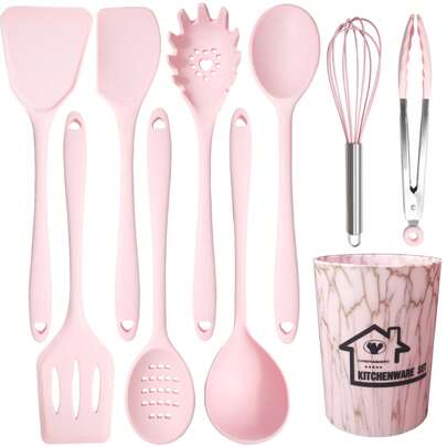 Silicone Kitchen Utensil Set - 10pcs Cooking Utensils Set With Holder Turner Spatula Ladle Tongs Whisk For Non-Stick Cookware, Heat Resistant Kitchen Utensil Set Kitchen Gadgets