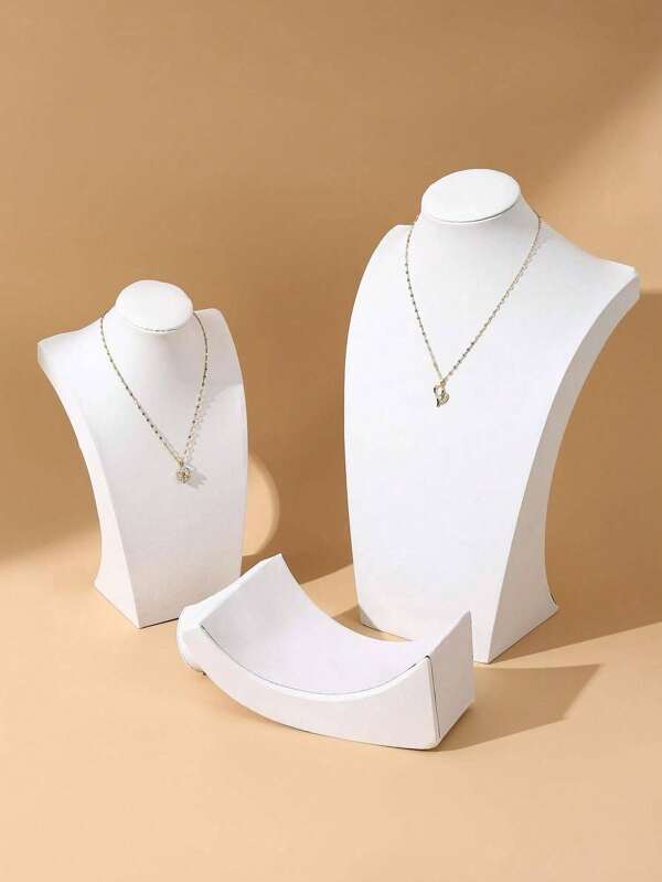 PU Leather White Necklace Display Bust Stand, Jewelry Showcase Neck Model Cabinet Counter Display Prop Necklace Rack