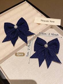 2 Pieces Blue Cute Bow Hair Clips, Suitable For Daily Use - Navy Blue - View 2