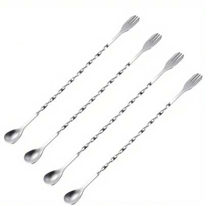 1 Cocktail Spoon Mixing Rod Mixing Long Spoon Stainless Steel Spiral Pattern Cocktail Mixer Spoon, Perfect Bar Or Kitchen Accessory, Suitable For Use In Bars, Kitchens, Festivals, And Parties