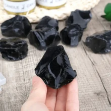 波西米亚风天然黑曜石水晶，原石抛光水晶装饰，DIY工艺材料套装，独特细节，工艺用品 | 质朴魅力 | 简约外观 - 黑色 - 查看 2