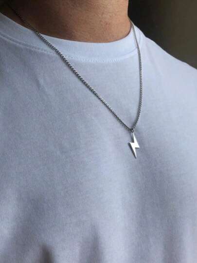 1 件男士不锈钢闪电项链，时尚配饰，男女通用礼物，适合圣诞节、新年、情人节