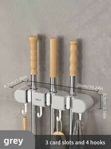 1 Stück 3 Fach/4 Fach Wandhalterung für Besen und Wischer für Badezimmer, Garten und Garage, bohrlochfrei, einfach zu installieren und praktischer Aufbewahrungsorganisator