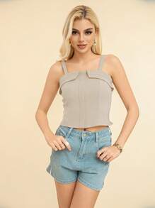 Blusa con Tirantes Con Detalles Plegados Para Mujeres - Beis - Ver 4
