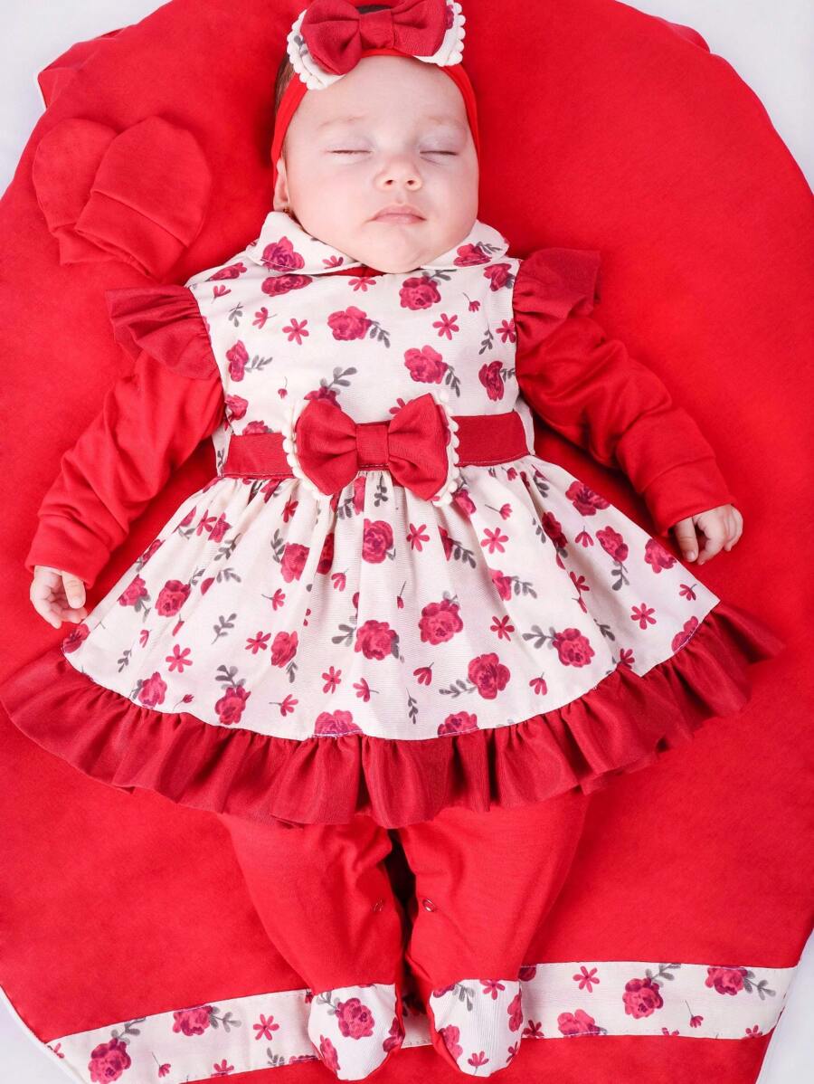 Maternity Outfit For Baby Girl Pompom 04 Pieces Baby Clothes - 卡其色 - 查看 1