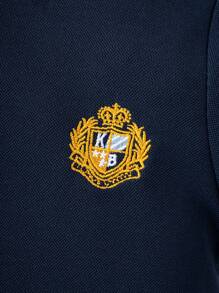 Young Boy Classic Casual Embroidered Contrast Trim Collar Short Sleeve Polo Shirt, Suitable For Daily, Group Travel, Gathering, Outdoor Activities - 藏蓝色 - 查看 6